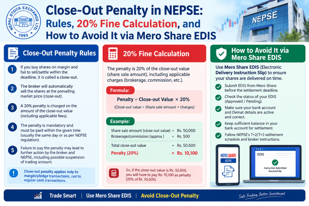 Close-Out Penalty in NEPSE: Rules, 20% Fine Calculation, and How to Avoid It via Mero Share EDIS